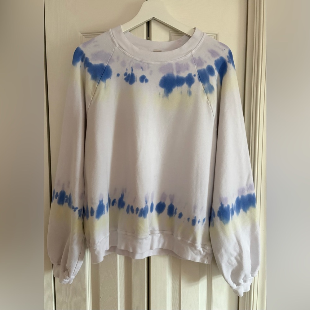 Tie Dye Sweatshirt in white, blue, purple, and yellow